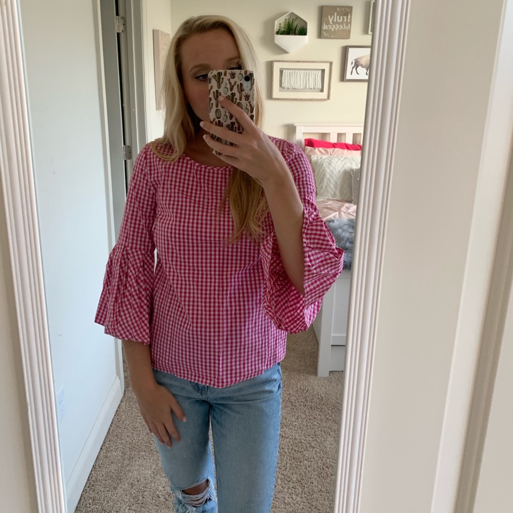 Pink gingham blouse